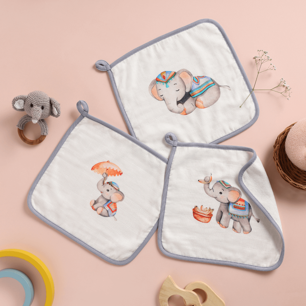 Cugo Bamboo Cotton Muslin Wash Cloth (Pack of 3)