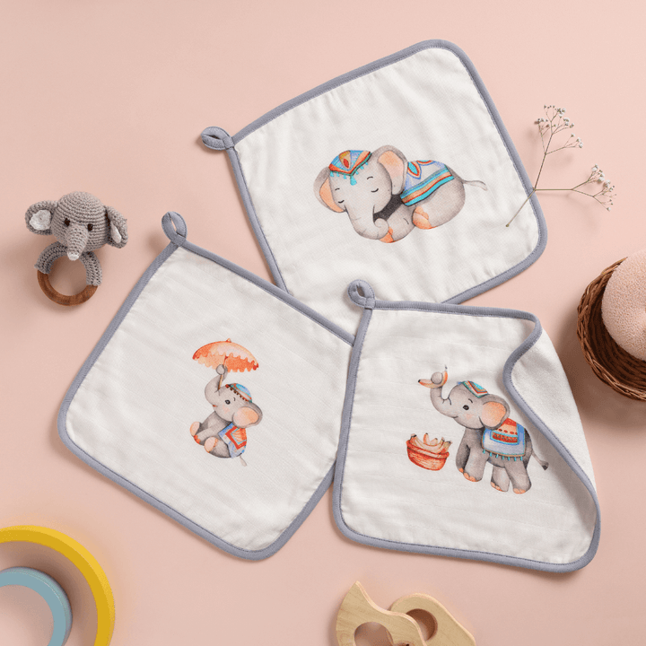 Cugo Bamboo Cotton Muslin Wash Cloth (Pack of 3)