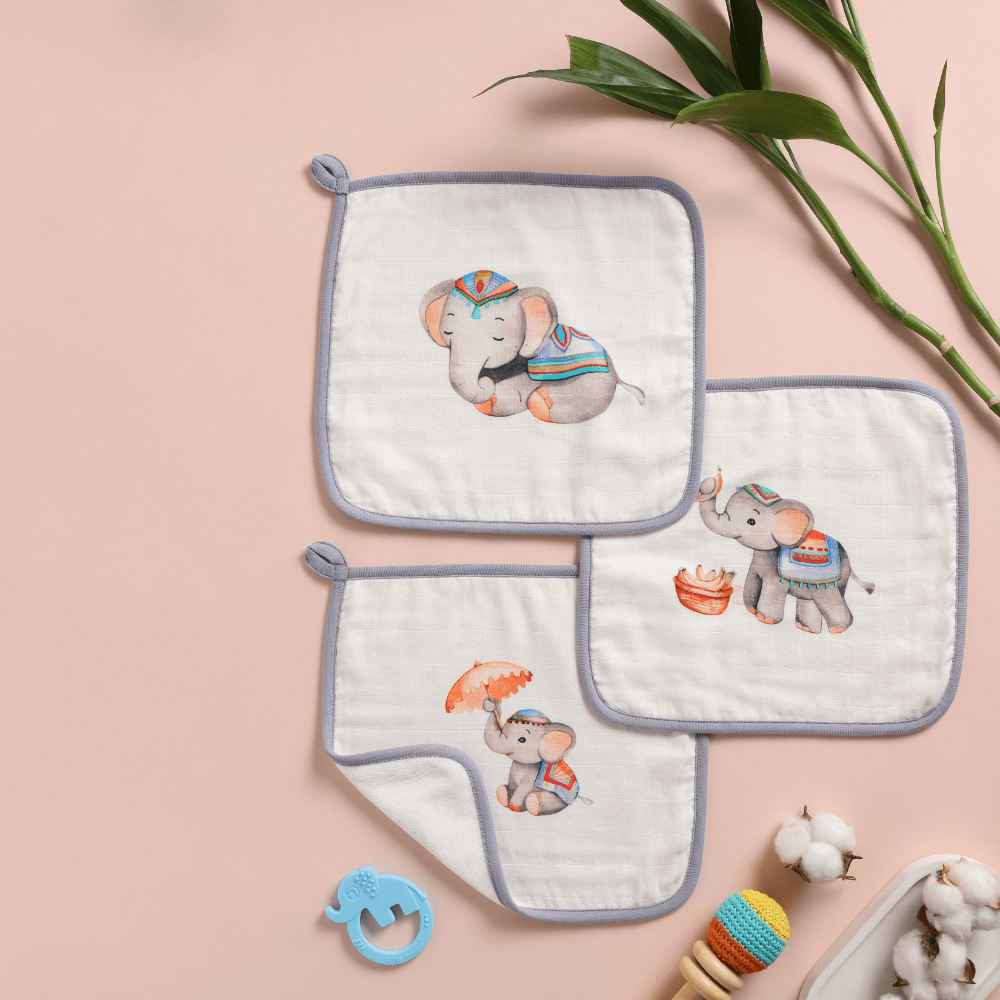 Cugo Bamboo Cotton Muslin Wash Cloth (Pack of 3)