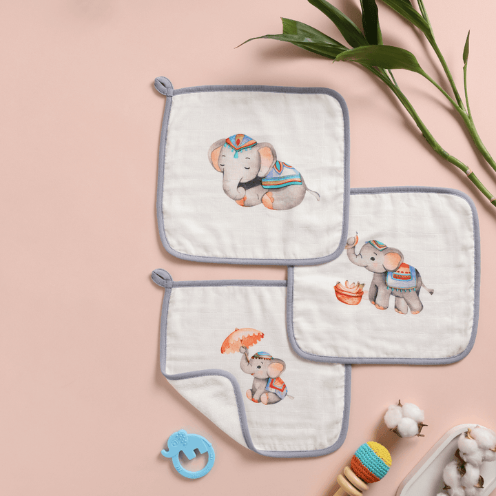 Cugo Bamboo Cotton Muslin Wash Cloth (Pack of 3)