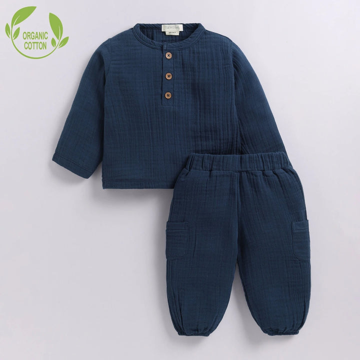 Cot &amp; Candy Baby Organic Muslin Long Sleeve Lounge Set - Denim