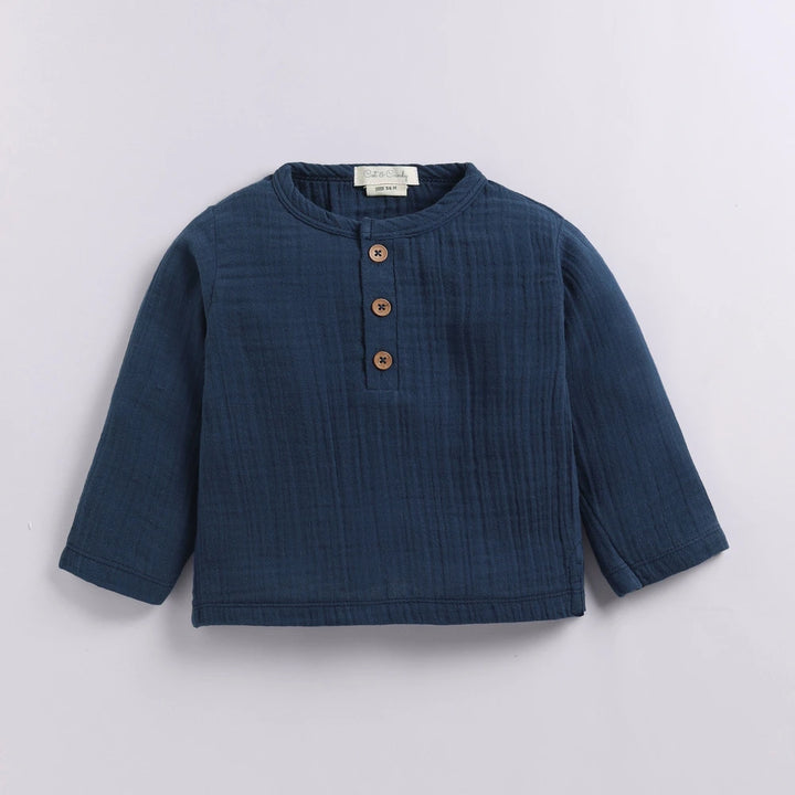 Cot &amp; Candy Baby Organic Muslin Long Sleeve Lounge Set - Denim