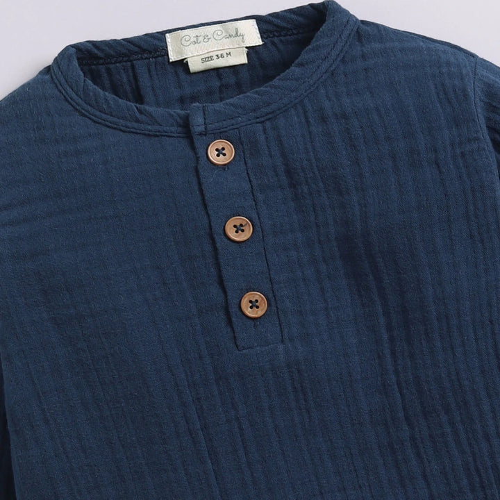 Cot &amp; Candy Baby Organic Muslin Long Sleeve Lounge Set - Denim