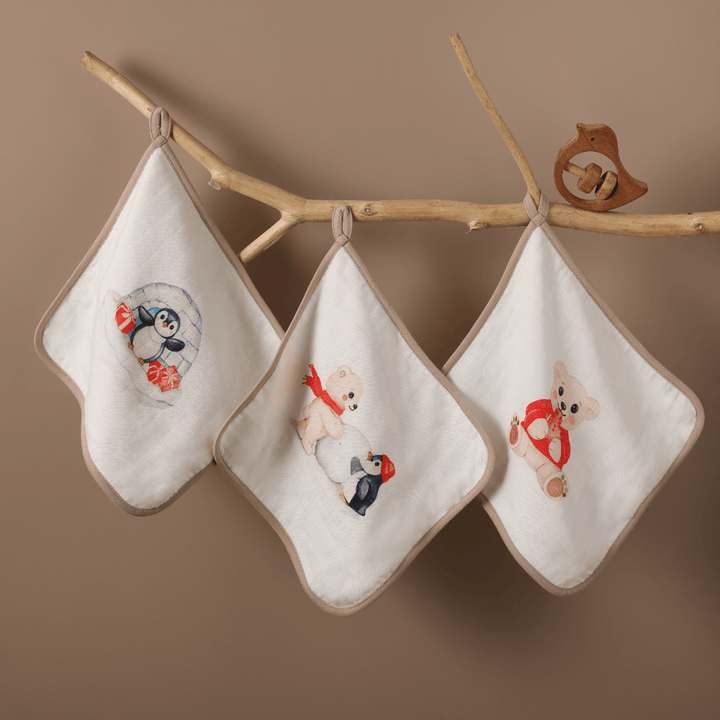 Cugo Bamboo Cotton Muslin Wash Cloth (Pack of 3)
