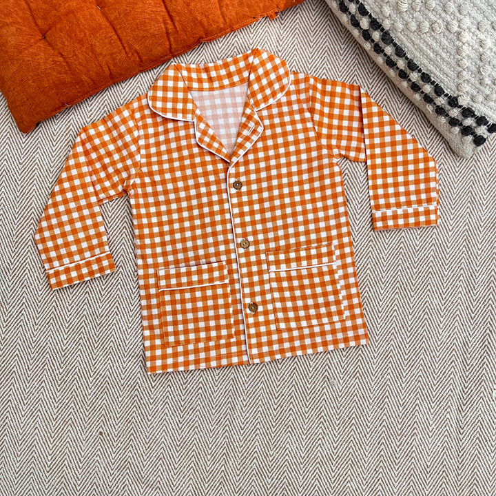 Bhaakur Organic Cotton Orange Checks Night Suit