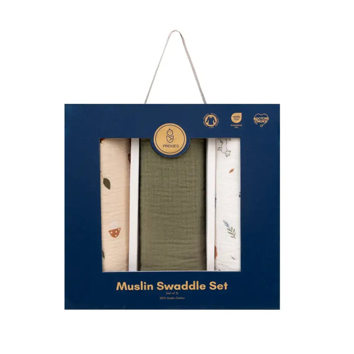 Prekies Newborn Cotton Swaddles Little Explorer Print - Multi (Set of 3)