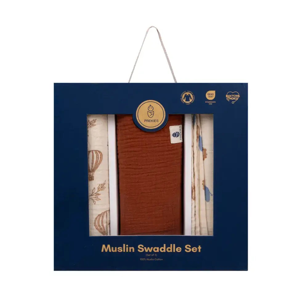 Prekies Newborn Cotton Swaddles Safari Trail Print - Multi (Set of 3)