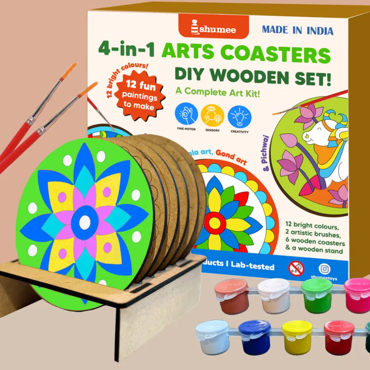 Shumee Craft DIY Coaster Painting Art Kit Featuring Mandala Madhubani Gond &amp; Pichwai Art Forms