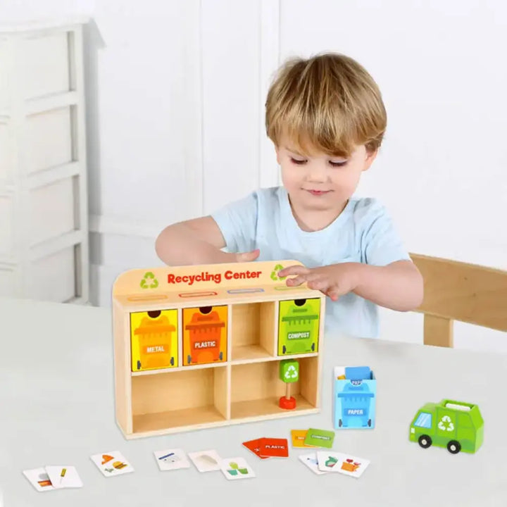 Playbox Tiny Trash Hub | Recycling Center &amp; Toy Truck Set