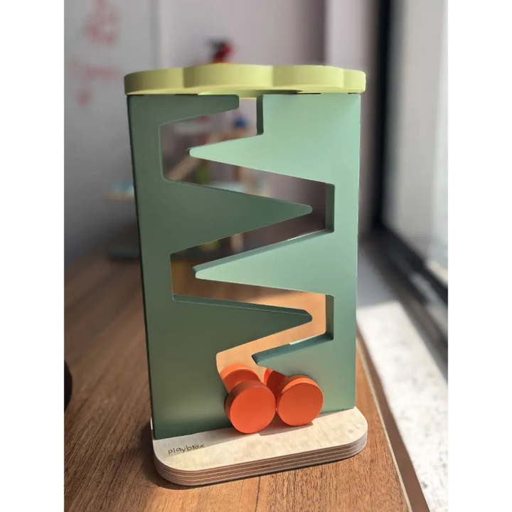 Playbox Wooden Montessori Zigzag Tracker Ball Wheel Drop Toy Set.