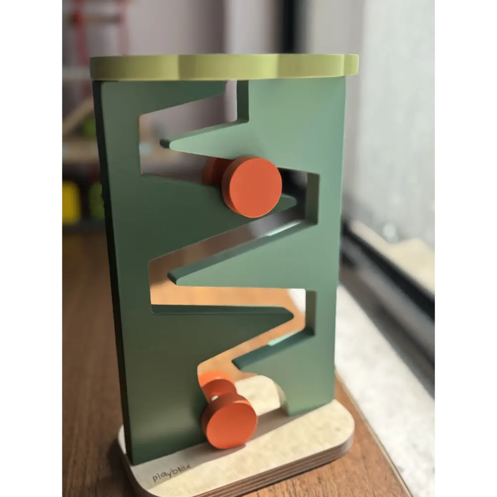 Playbox Wooden Montessori Zigzag Tracker Ball Wheel Drop Toy Set.