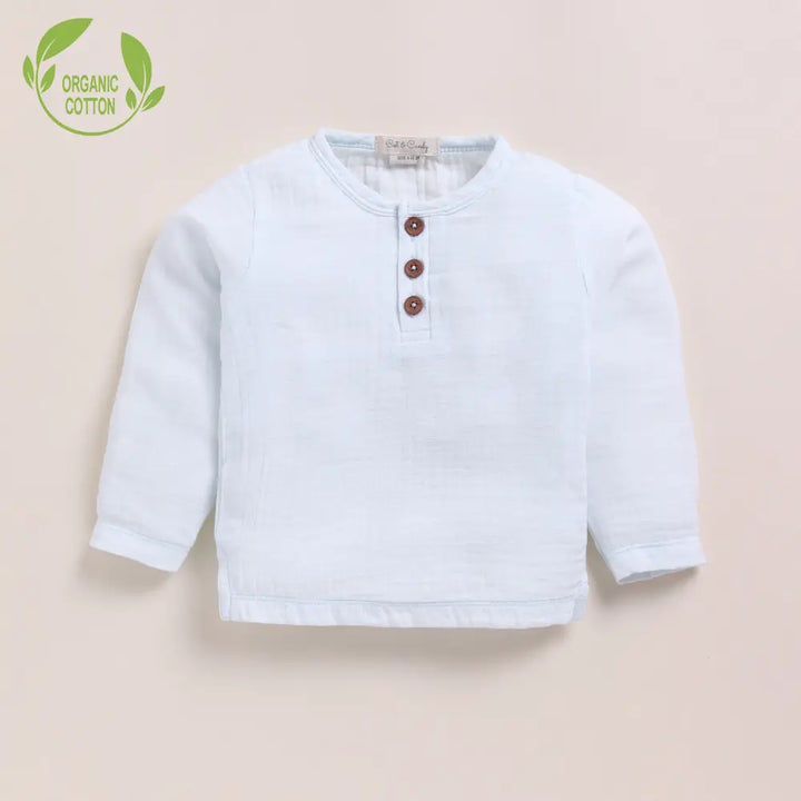Cot &amp; Candy Baby Organic Muslin Long Sleeve Henley Tshirt With Lounge Pant Set-Icemelt