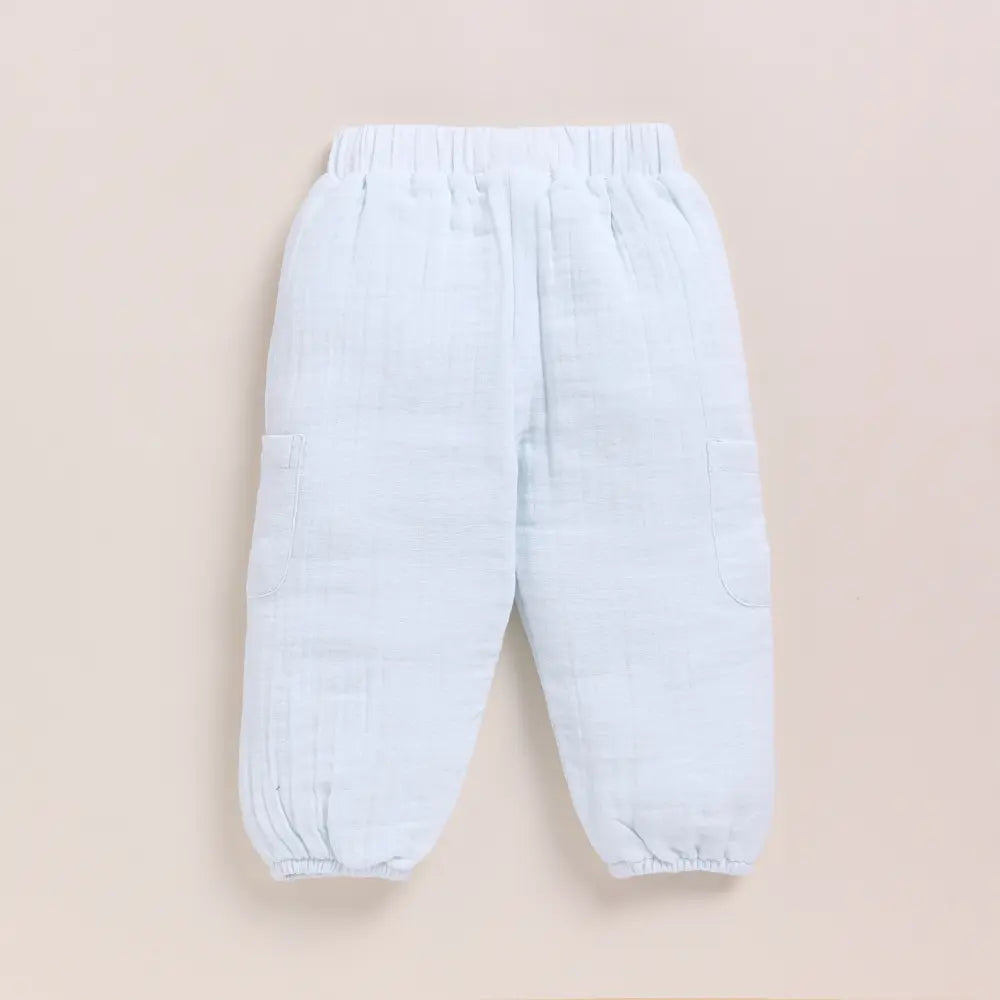 Cot &amp; Candy Baby Organic Muslin Long Sleeve Henley Tshirt With Lounge Pant Set-Icemelt