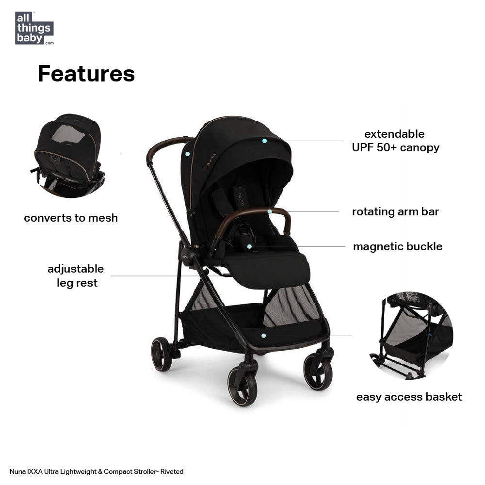 nuna riveted stroller Nuna Ixxa Lightweight Baby Stroller-Reversible Seat-Compact Fold-Pram – AllThingsBaby.com