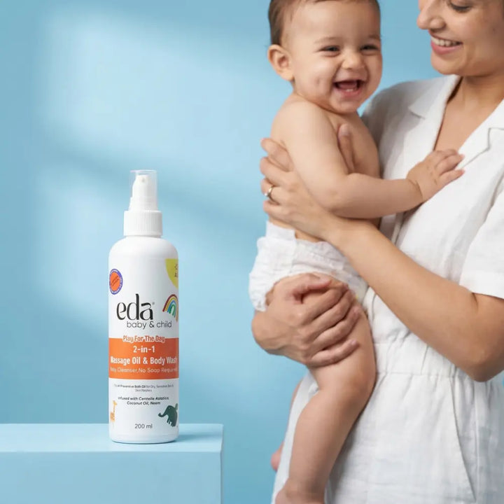 Eda Baby &amp; Child Play for the Day Cleansing Bath Oil | 2 in 1 Massage Oil &amp; Body Wash | Gentle Formula | Moisturizing Bath Oil for Sensitive Skin