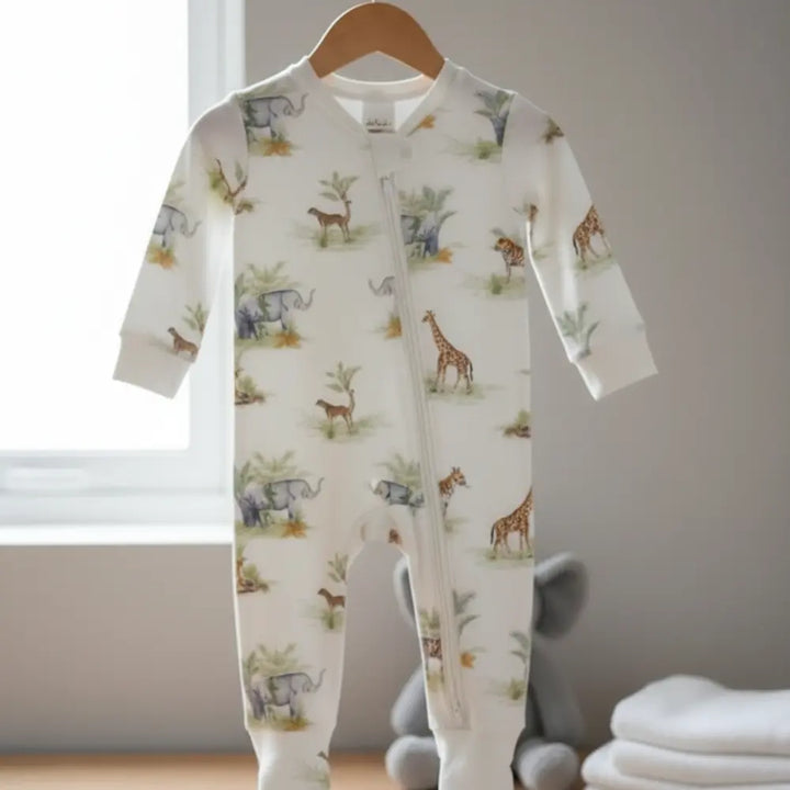 Bubz Bamboo Baby Zipsuit- Two-way Zipsuit  Sleepsuit - Indian Safari