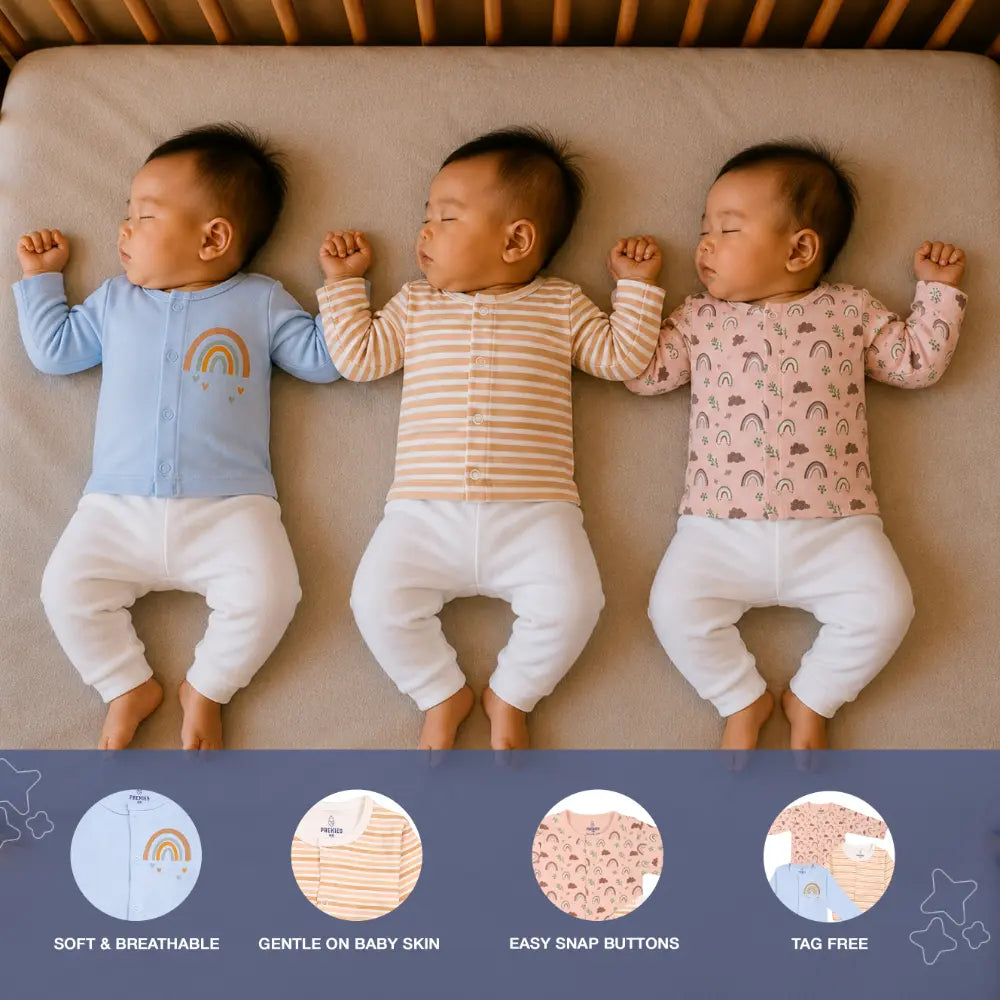 Prekies Cotton Jhablas Rainbow Print - Peach &amp; Blue (Set of 3)
