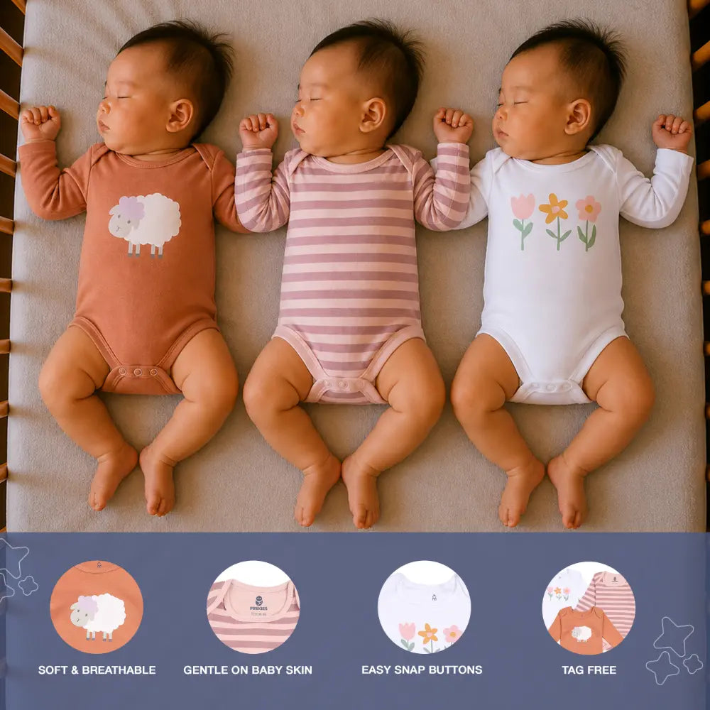 Prekies Cotton Onesies Flower Print - Multi (Set of 3)