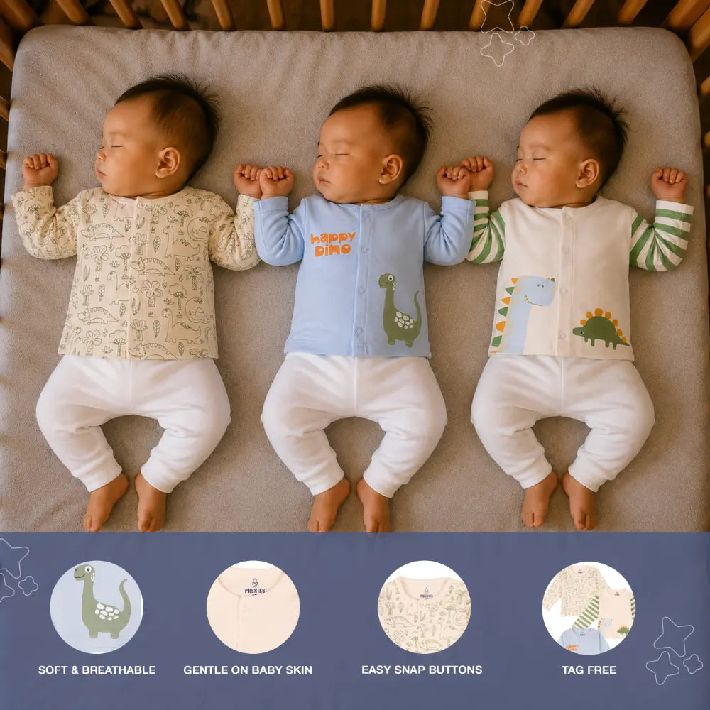 Prekies Cotton Jhablas Dino Print - Green &amp; Blue (Set of 3)