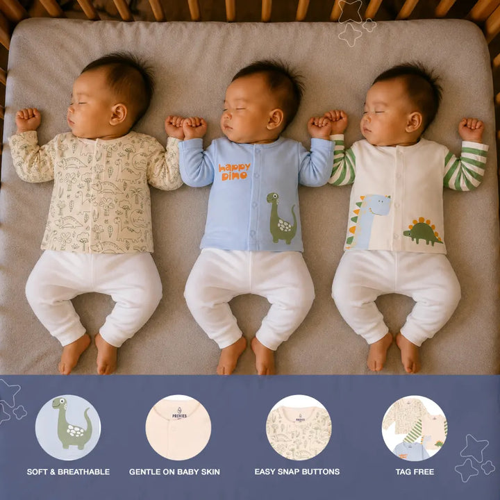 Prekies Cotton Jhablas Dino Print - Green &amp; Blue (Set of 3)