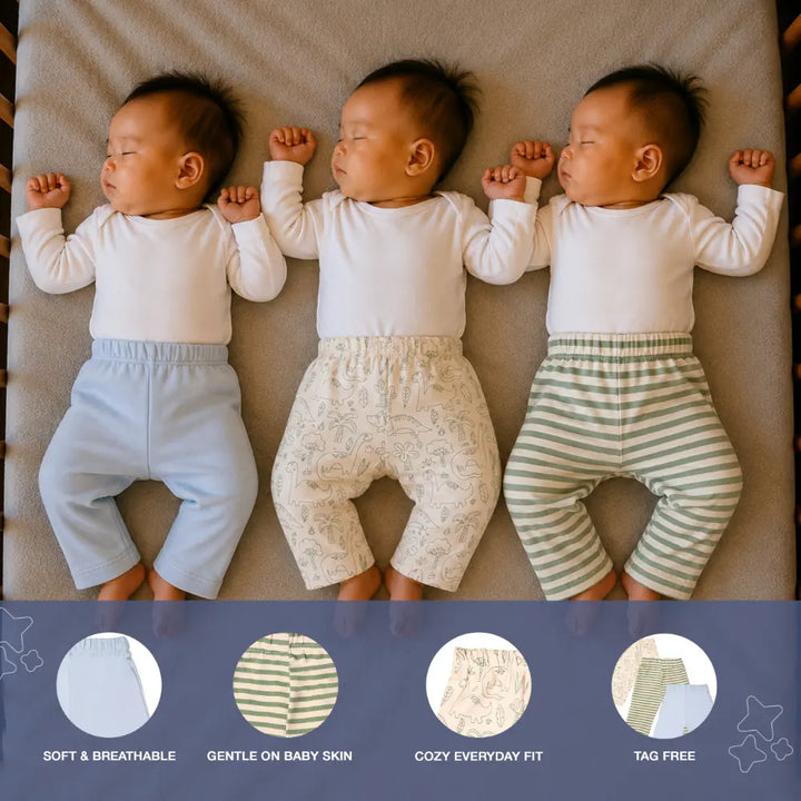 Prekies Cotton Pyjamas Dino Print - Green &amp; Blue (Set of 3)