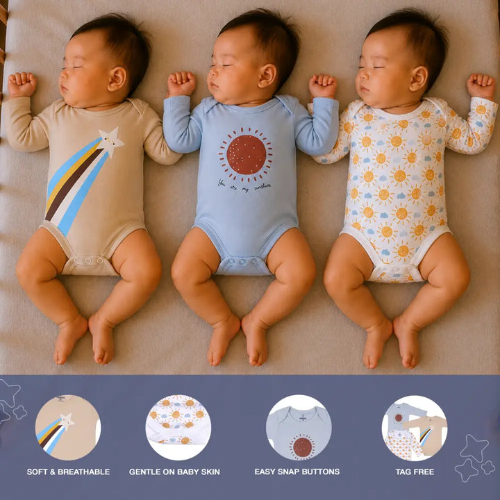 Prekies Cotton Onesies Rainbow Print - Multi (Set of 3)