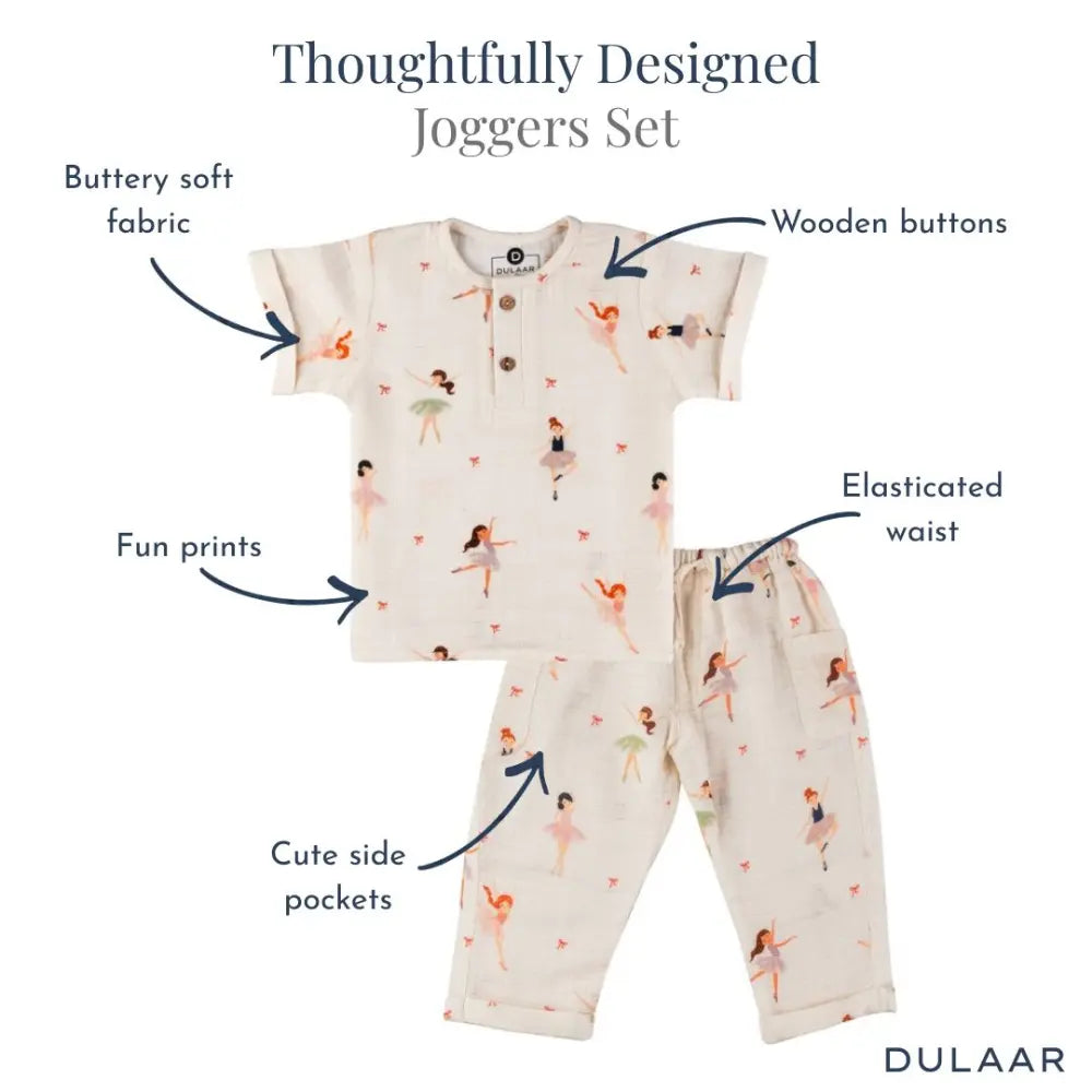 Dulaar Organic Muslin Joggers Set - Little Ballerinas