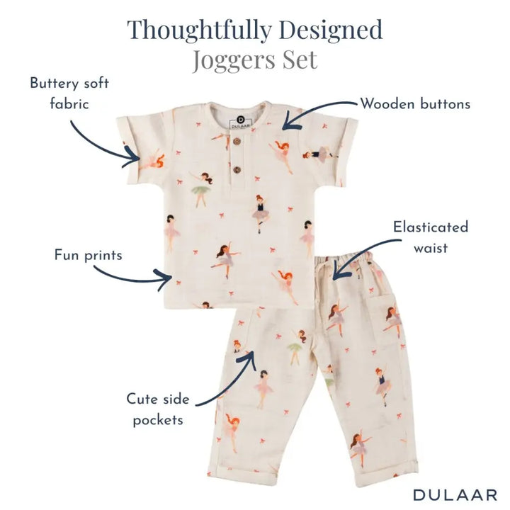 Dulaar Organic Muslin Joggers Set - Little Ballerinas