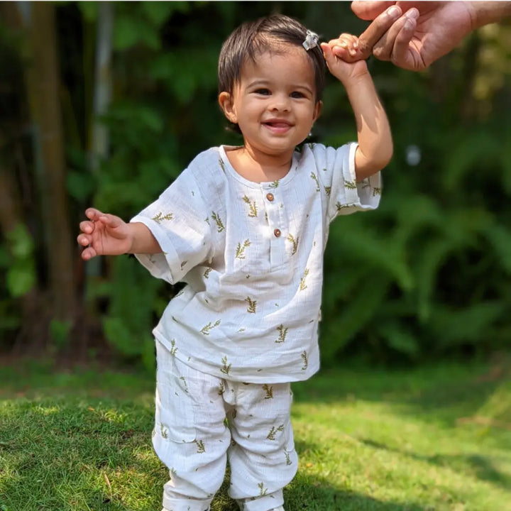 Dulaar Organic Muslin Joggers Set - Green Zen
