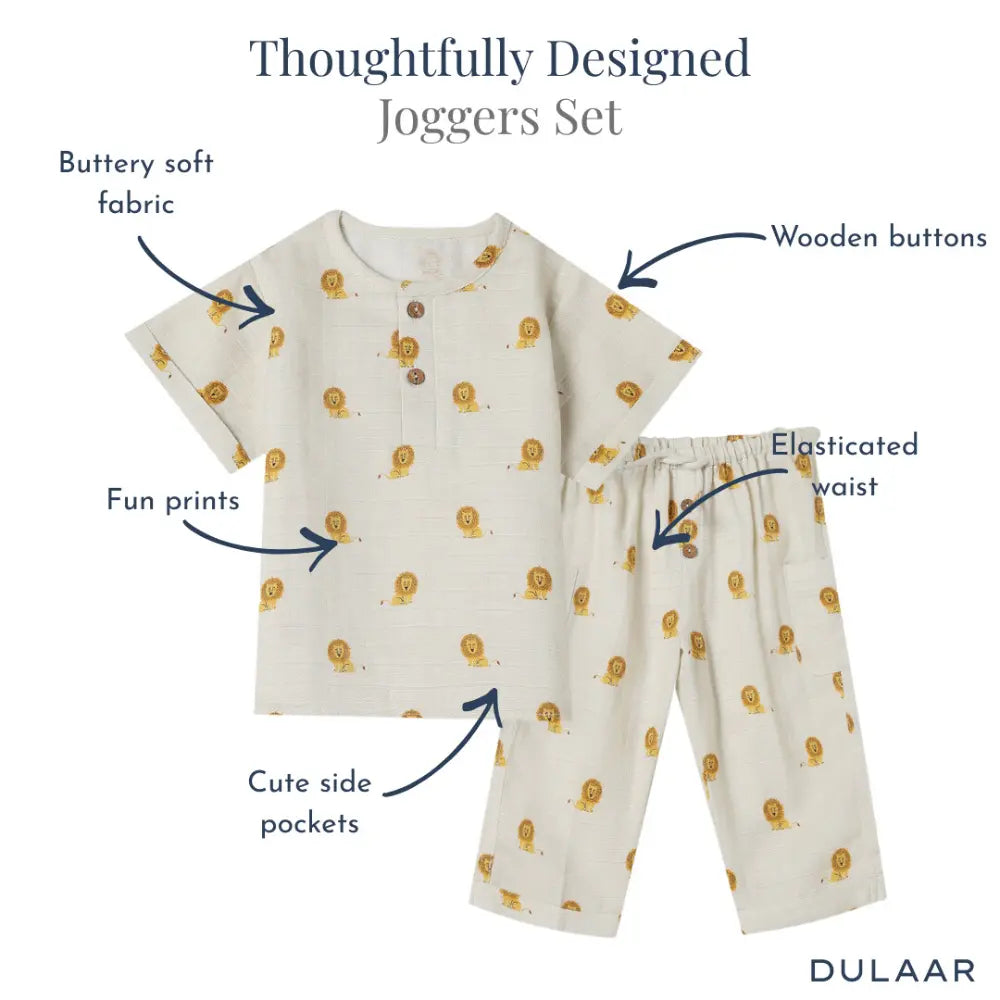 Dulaar Organic Muslin Joggers Set - Just Lion Around