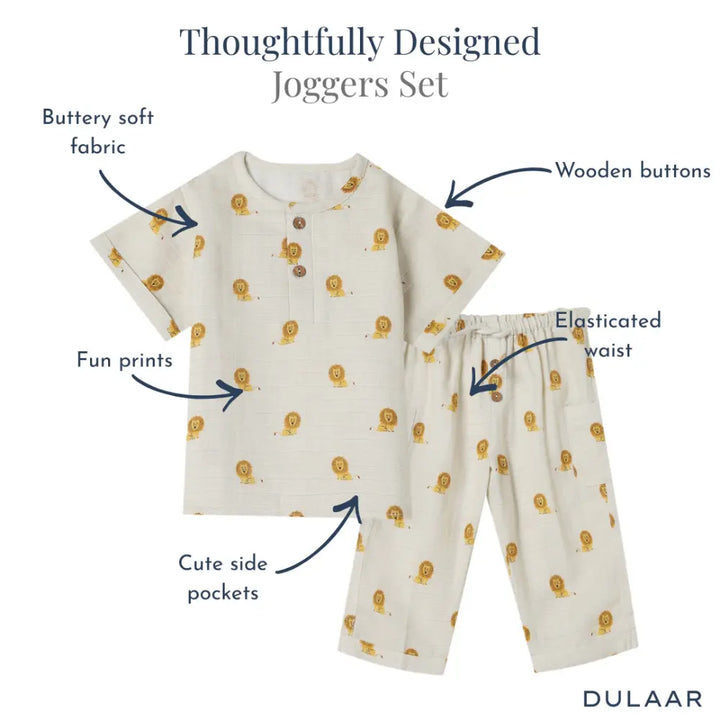 Dulaar Organic Muslin Joggers Set - Just Lion Around