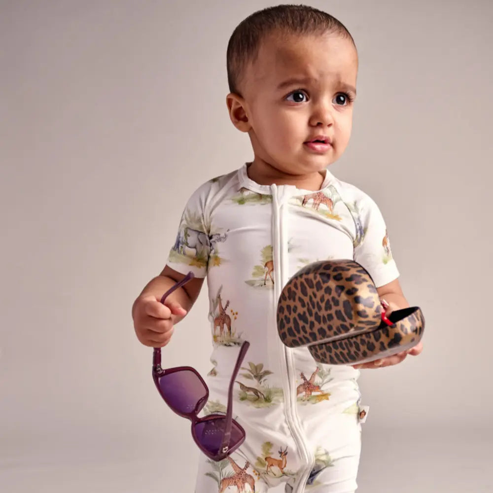 Bubz Bamboo Baby Romper - Soft Breathable Two-Way Zip - Indian Safari