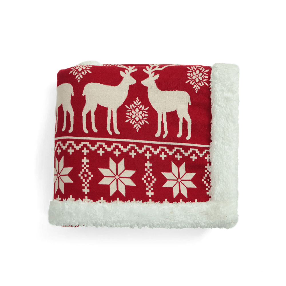 Pluchi Moose Christmas Tree Cotton Knitted Kids Blanket with Warm Sherpa Fabric