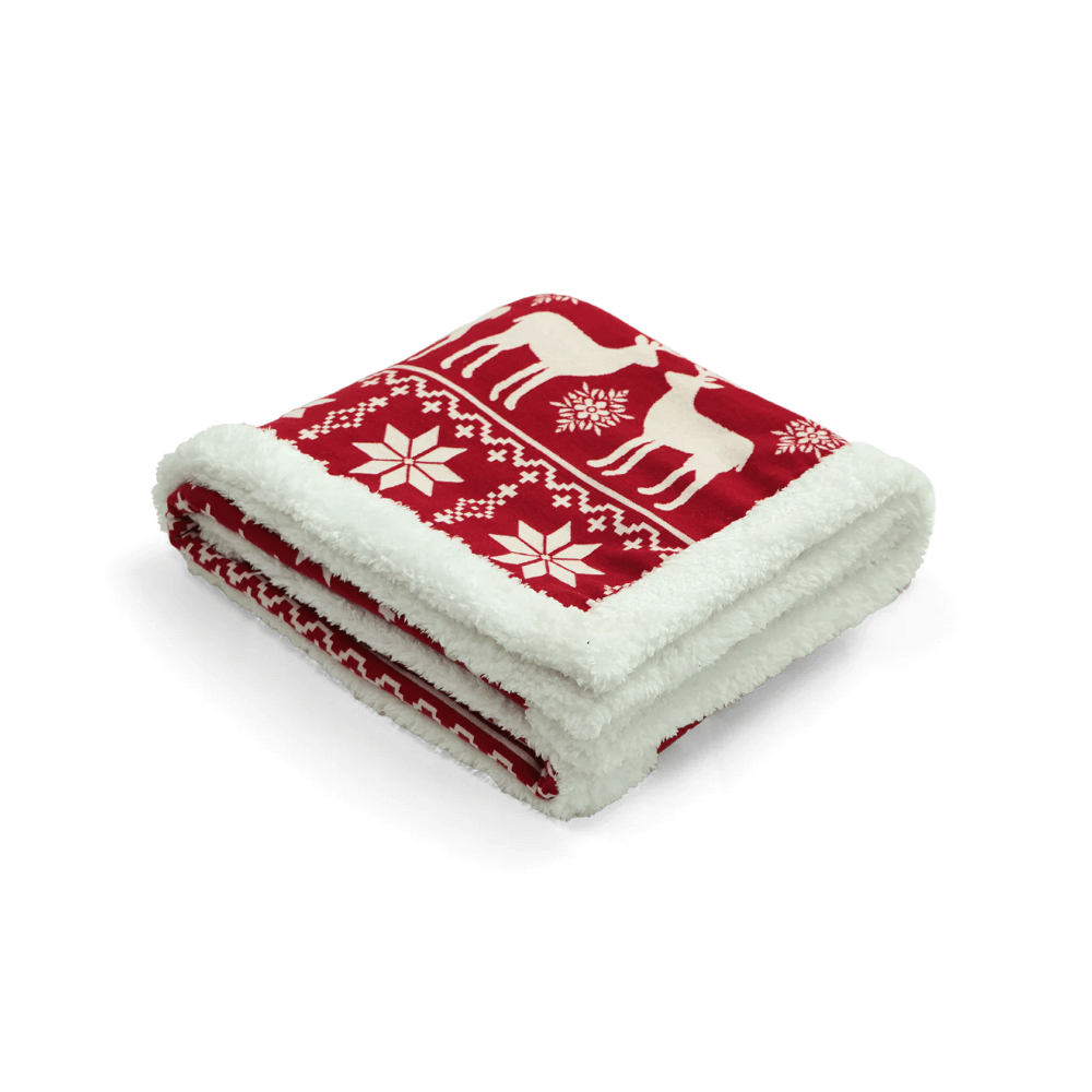 Pluchi Moose Christmas Tree Cotton Knitted Kids Blanket with Warm Sherpa Fabric