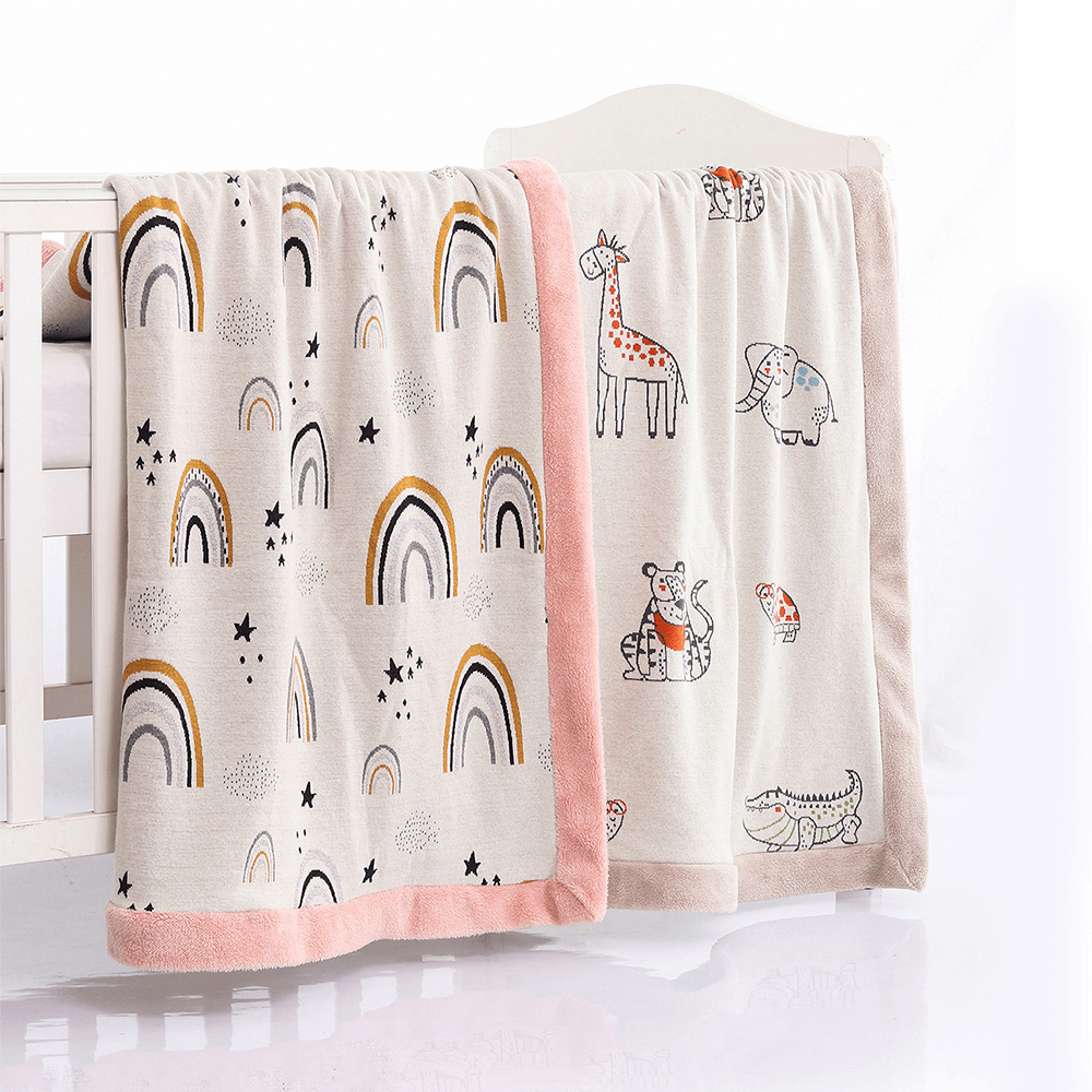 Pluchi Cotton Knitted Blanket With Faux Fur Back For Kids