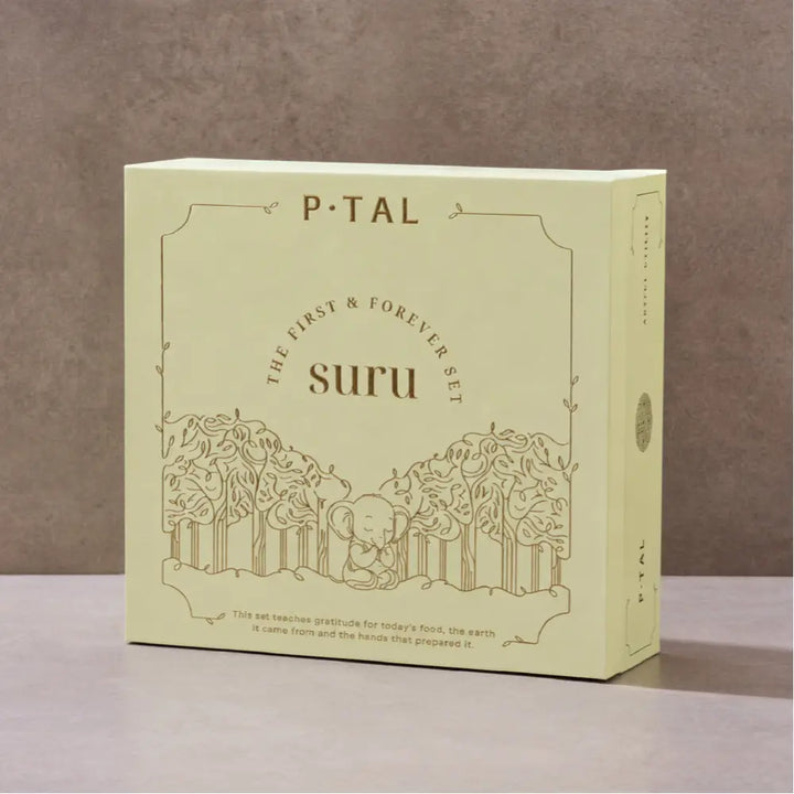 P•TAL SuRu Kids Dinner Set in Pure Kansa Bronze | Handcrafted Thali, Bowl, Glass &amp; Spoon | Ages 0–8 | Heirloom Dinnerware Crafted with Nakuul Mehta &amp; Jankee Parekh | Non-Toxic | UNESCO Thathera Craft | The First &amp; Forever Set