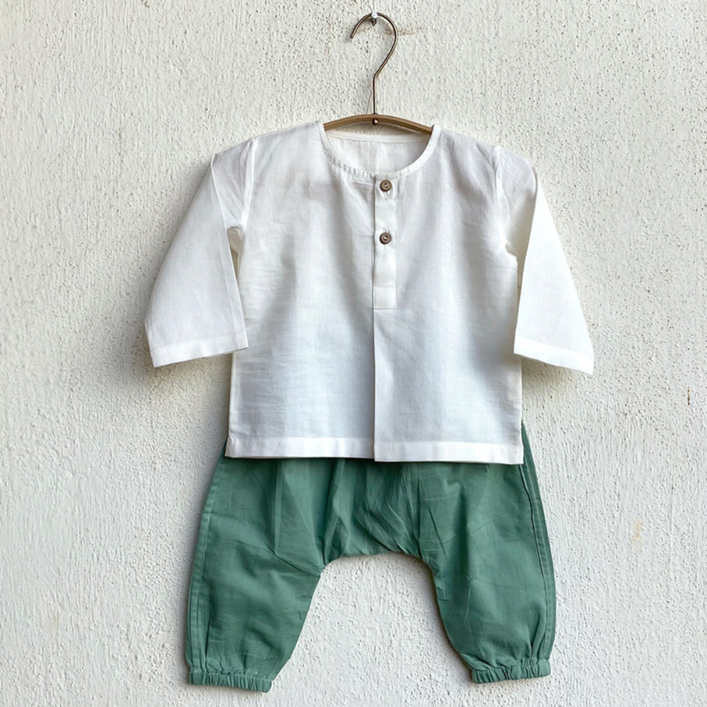 Whitewater Kids Unisex Organic Koi Mint &amp; White Kurta Set