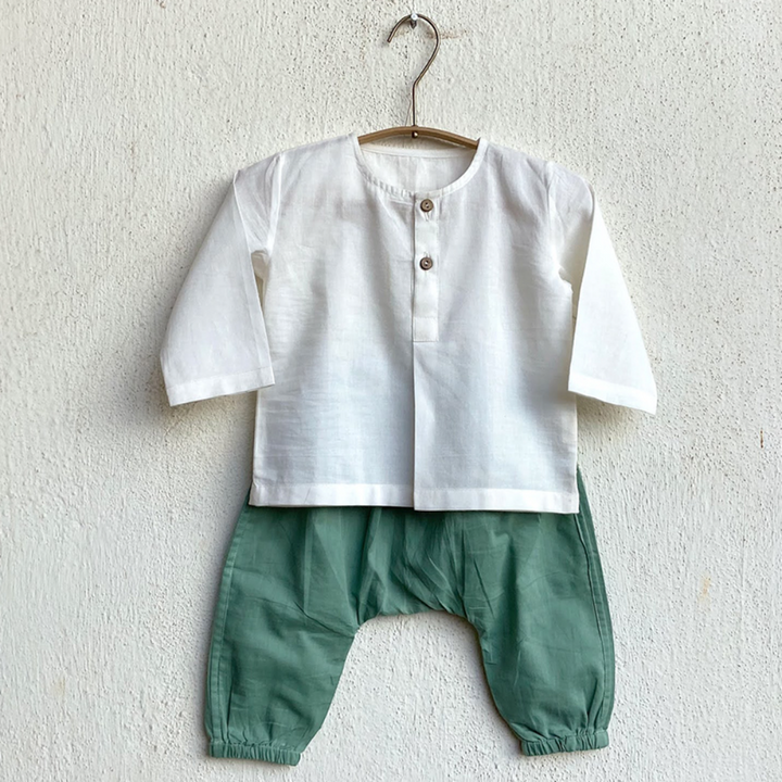 Whitewater Kids Unisex Organic Koi Mint &amp; White Kurta Set