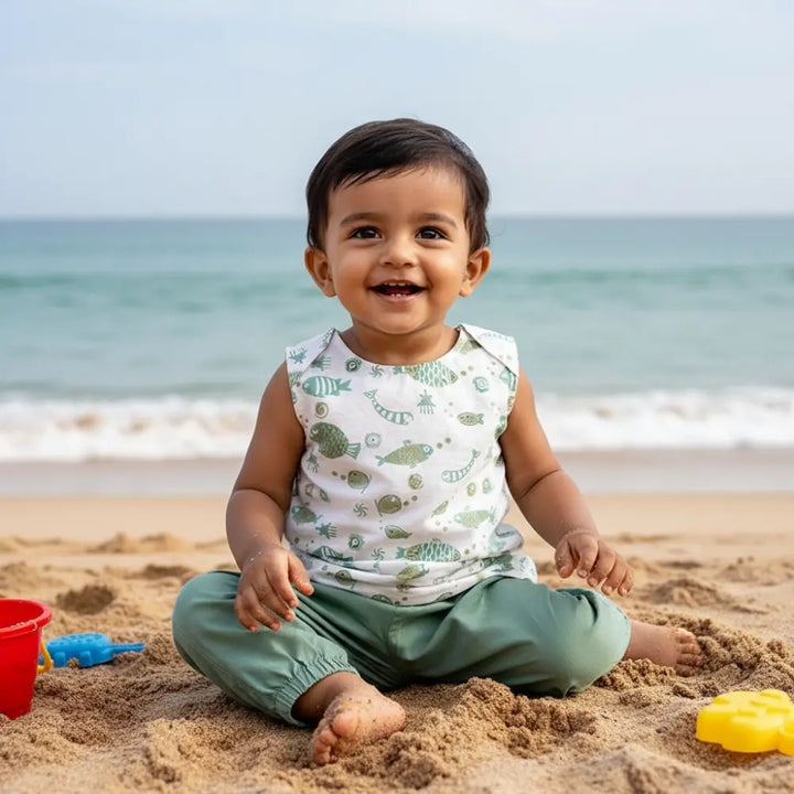 Whitewater Kids Unisex Organic Koi Mint Jhabla Set