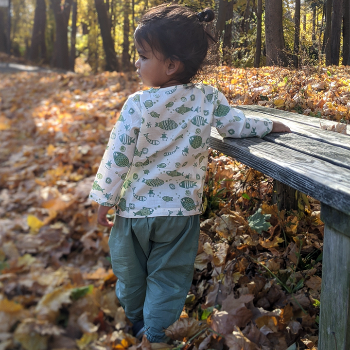 Whitewater Kids Unisex Organic Fish Print Kurta &amp; Mint Pants