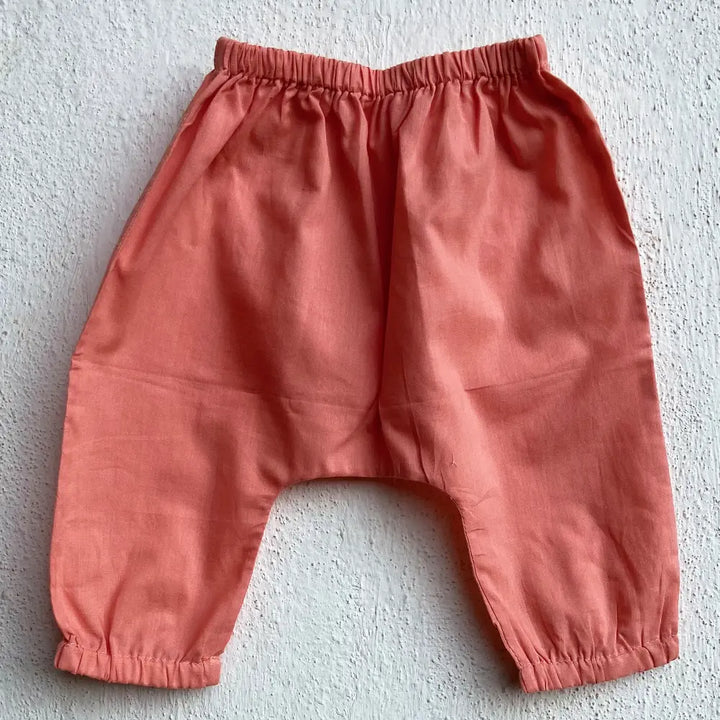 Whitewater Kids Unisex Organic Koi Peach Print Angrakha Top With Peach Pants