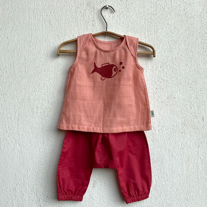 Whitewater Kids Unisex Organic Koi Jhabla Bag - Koi Red &amp; Peach Jhabla With Red Pants