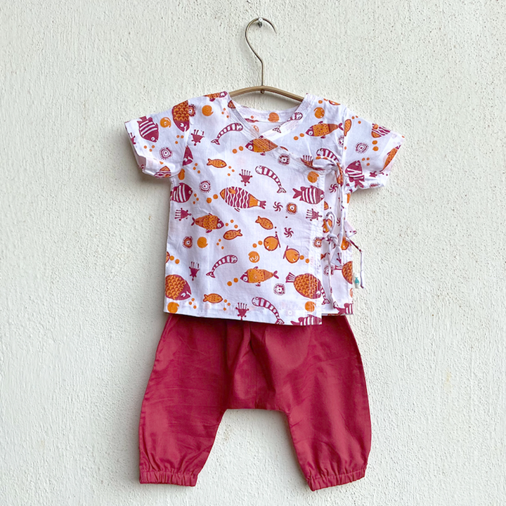 Whitewater Kids Unisex Organic Koi Red Half Sleeve Kurta Set