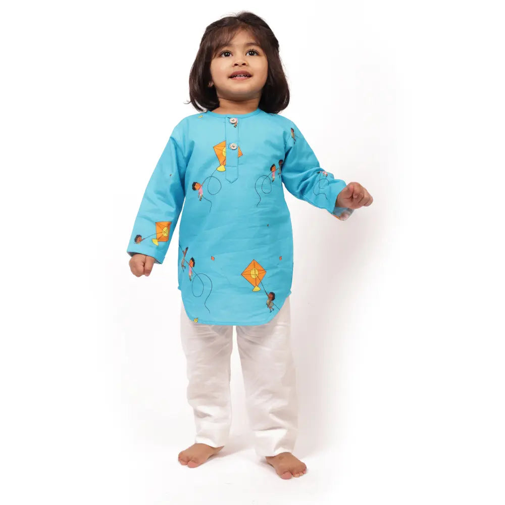 Bhaakur Organic Cotton Unisex Kites in the Sky Kurta Set