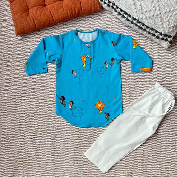 Bhaakur Organic Cotton Unisex Kites in the Sky Kurta Set