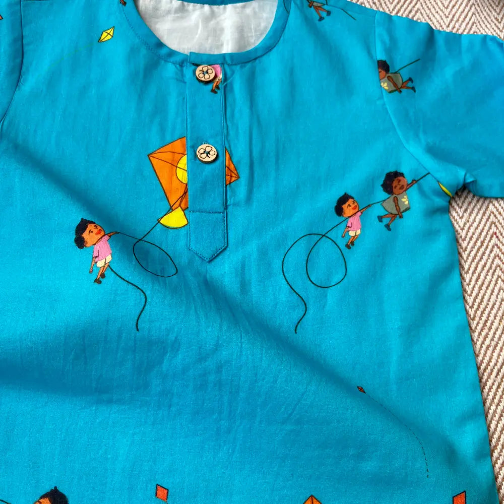 Bhaakur Organic Cotton Unisex Kites in the Sky Kurta Set