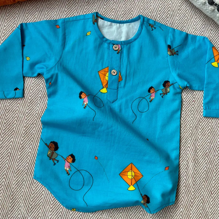 Bhaakur Organic Cotton Unisex Kites in the Sky Kurta Set