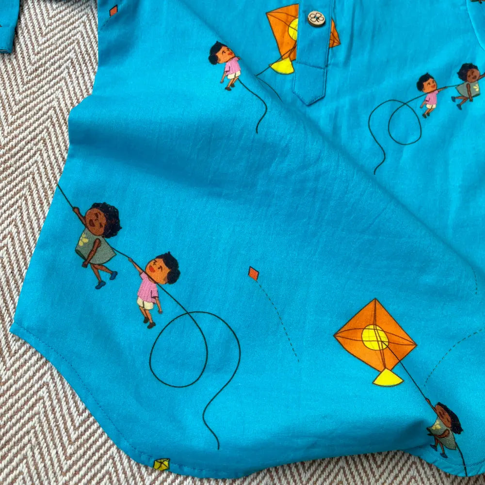 Bhaakur Organic Cotton Unisex Kites in the Sky Kurta Set