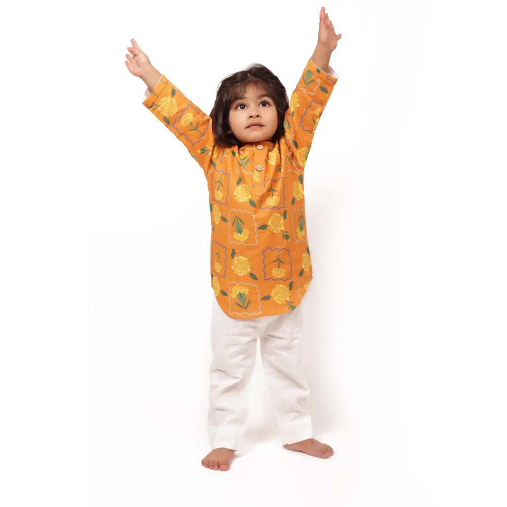 Bhaakur Organic Cotton Marigold Orange Kurta Set