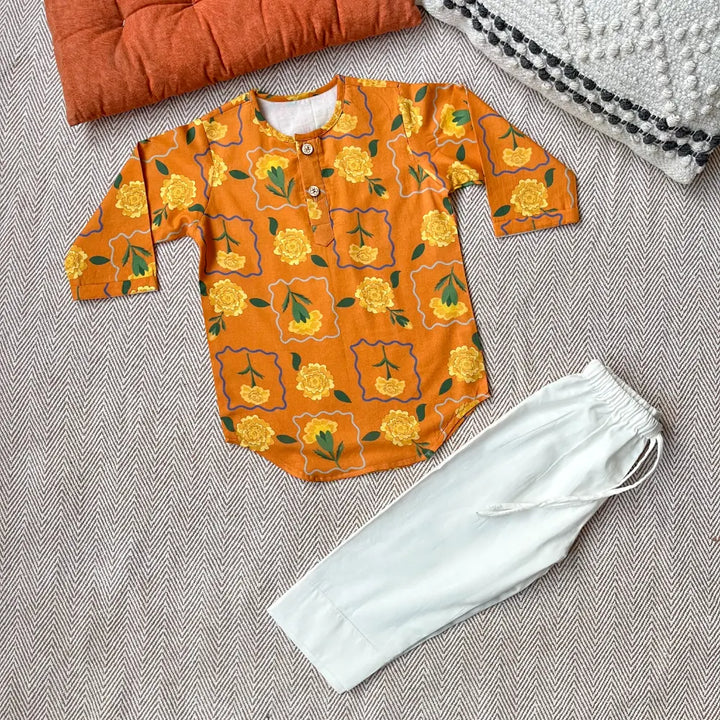 Bhaakur Organic Cotton Marigold Orange Kurta Set